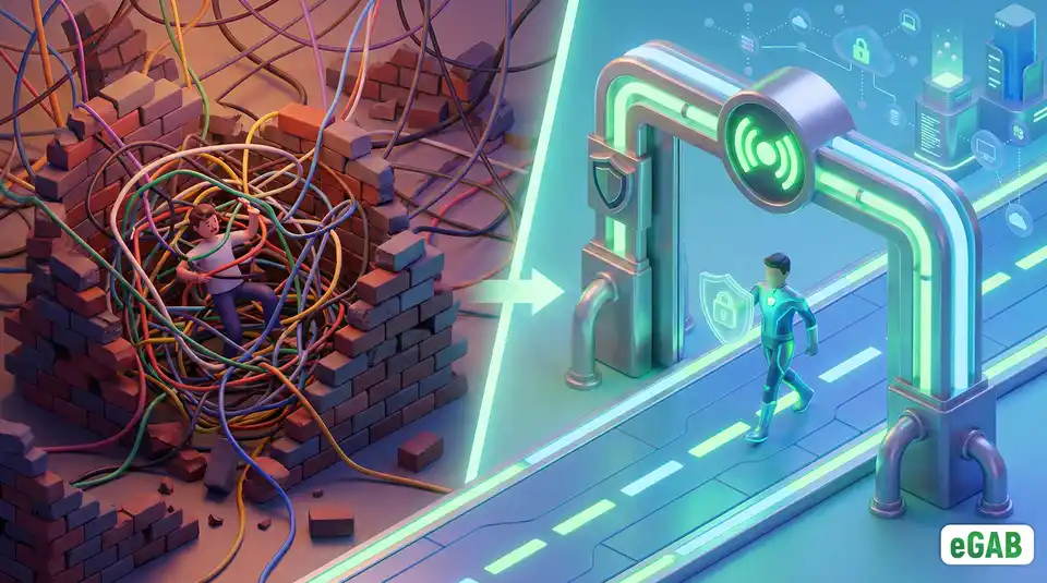 Comparison of a chaotic tangled path versus a smooth secure highway, symbolizing the security and credibility of a managed TTP ecosystem.