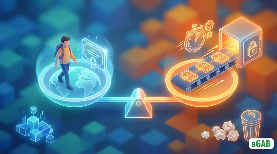 A two-part infographic showing global portability benefits for students and automated efficiency benefits for universities using NFT credentials.