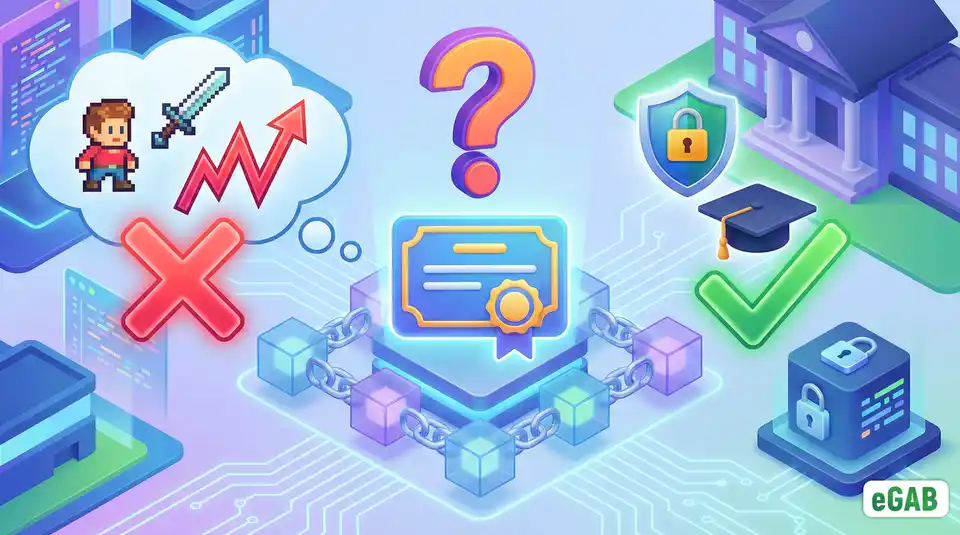 A 3D infographic contrasting common misconceptions of crypto art with the reality of secure NFT educational credentials, featuring a diploma icon and blockchain elements.