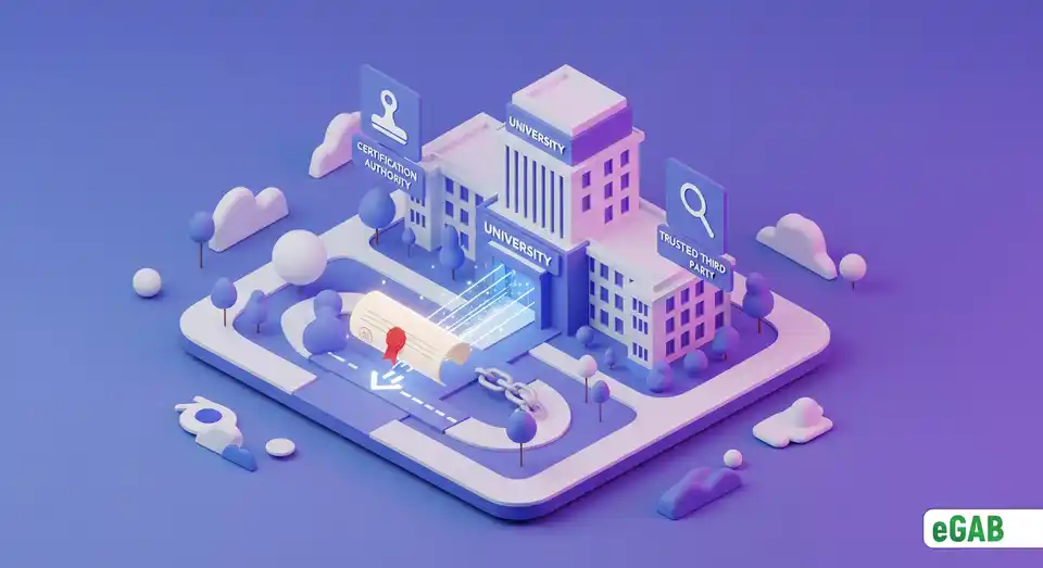 Case study of an ecosystem showing its role as a Certification Authority and Trusted Third Party using a specialized blockchain.