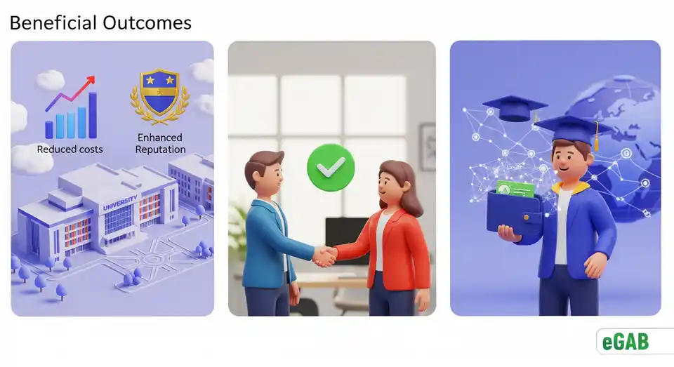 Infographic showing the benefits of the GDCP for institutions, employers, and graduates through cost savings, trust, and mobility.