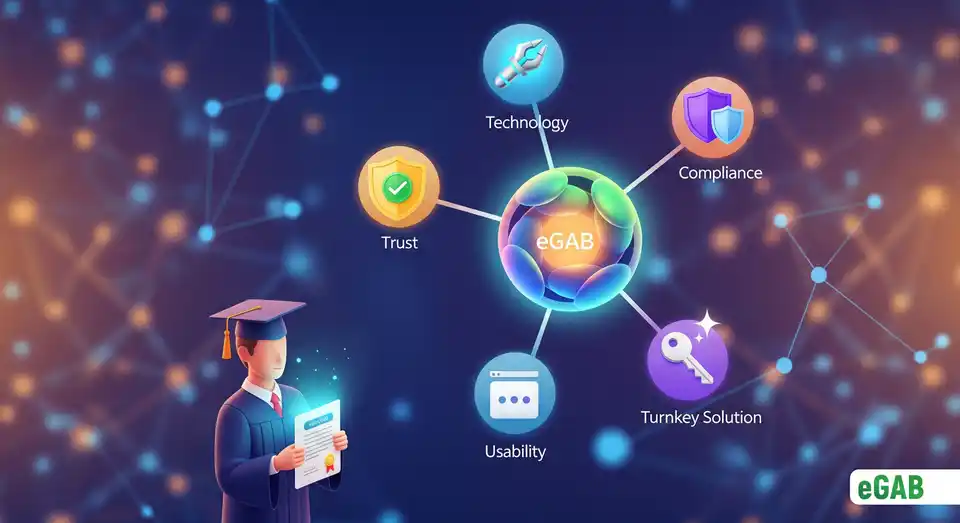 A summary infographic showing how the eGAB ecosystem's features benefit a graduate holding a verified digital credential.