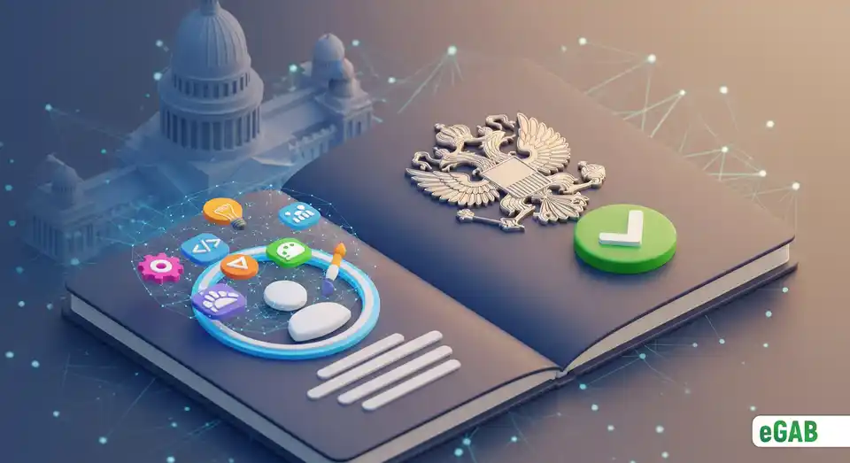 A digital 'Learner and Skills Passport' with skill icons and official government symbols, illustrating the integration of credentials with national systems.
