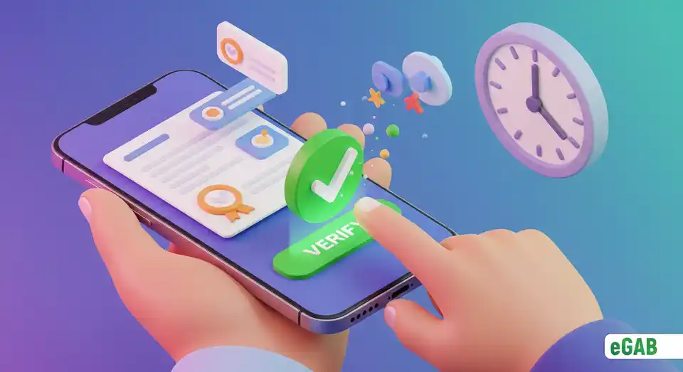 A smartphone screen showing a digital diploma being verified with a single tap, resulting in a large green checkmark for instant verification.