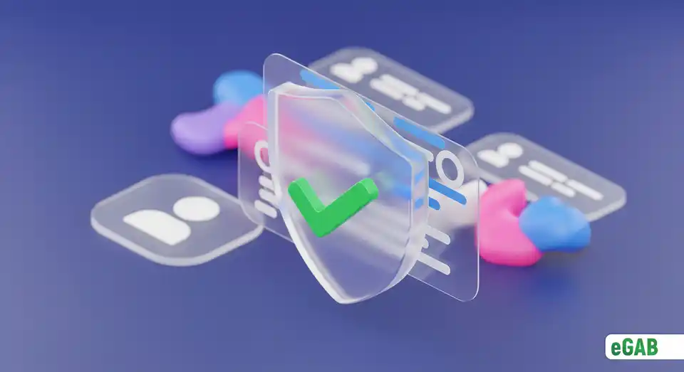 A translucent shield shows a checkmark for verification while obscuring personal data behind it, symbolizing both openness and data privacy.