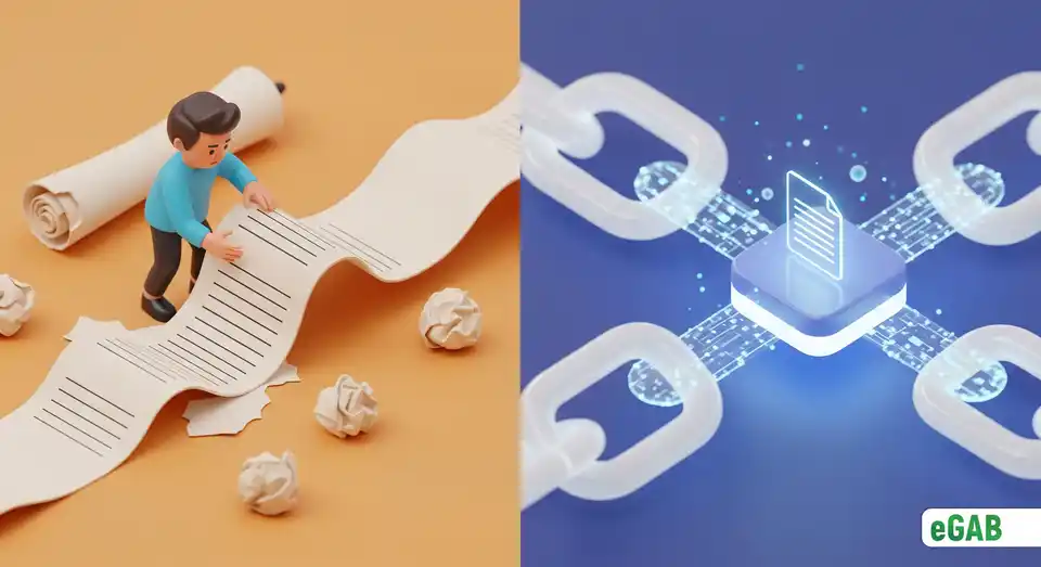 A visual analogy comparing a tamper-evident glued scroll to a secure digital blockchain, explaining the technology simply.