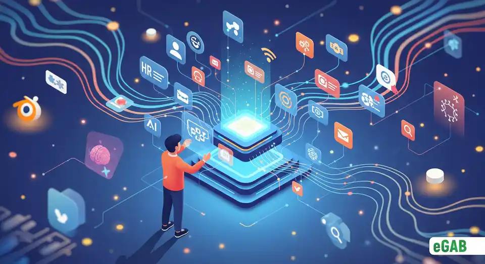 A person using a holographic interface where a digital credential integrates with social and professional platforms, showing the future.