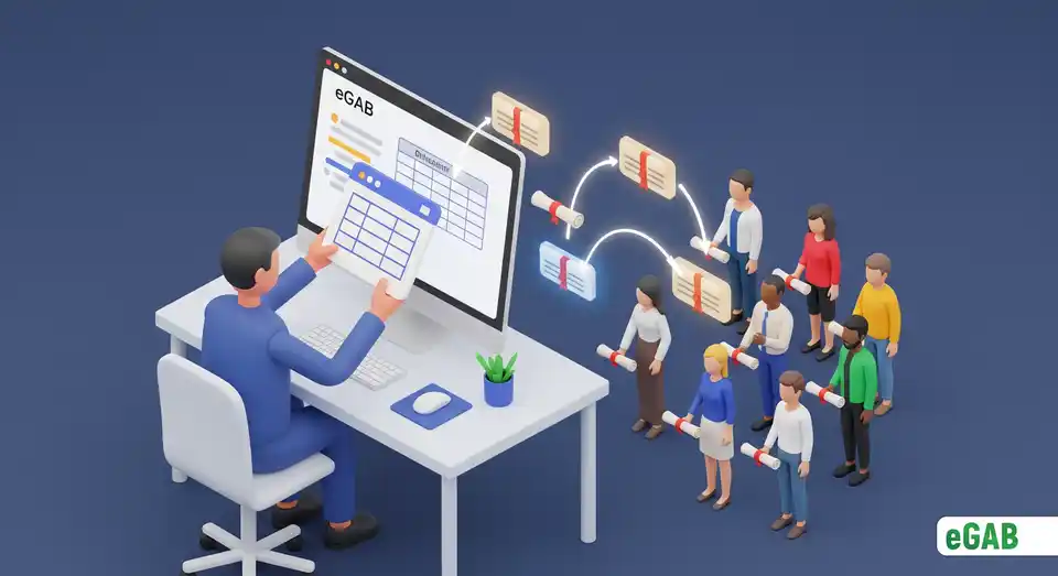 An administrator easily issuing digital credentials using a simple drag-and-drop interface, highlighting eGAB's simplicity of adoption.