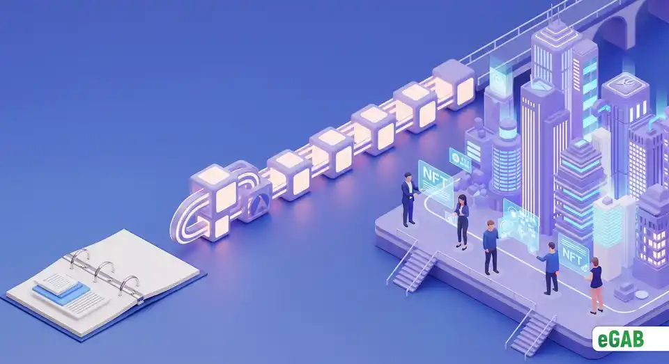 A summary image showing the evolution from simple databases to a secure future of digital trust built on blockchain and NFTs.