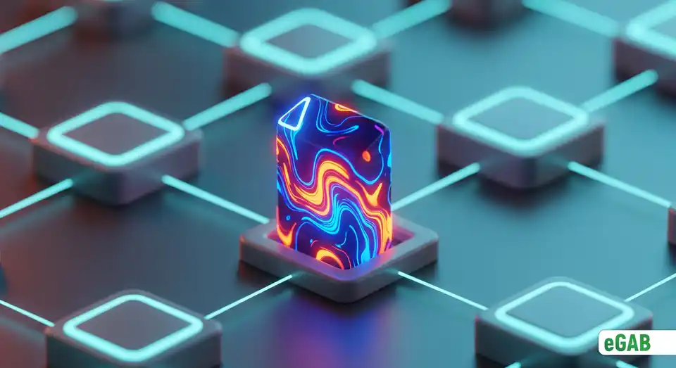 A 3D illustration explaining what an NFT is: a unique, non-fungible token represented as a distinct block on a blockchain.