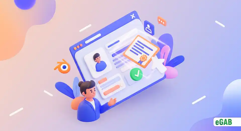 A digital credential icon automatically updating a professional profile, illustrating seamless integration with career platforms and HR systems.