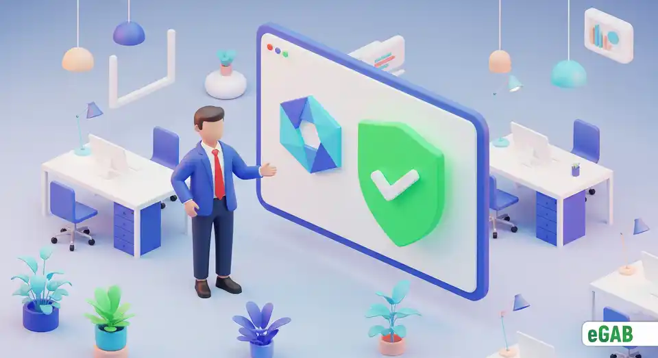 3D illustration of an administrator setting up a verified institutional account on a secure digital credentialing platform.