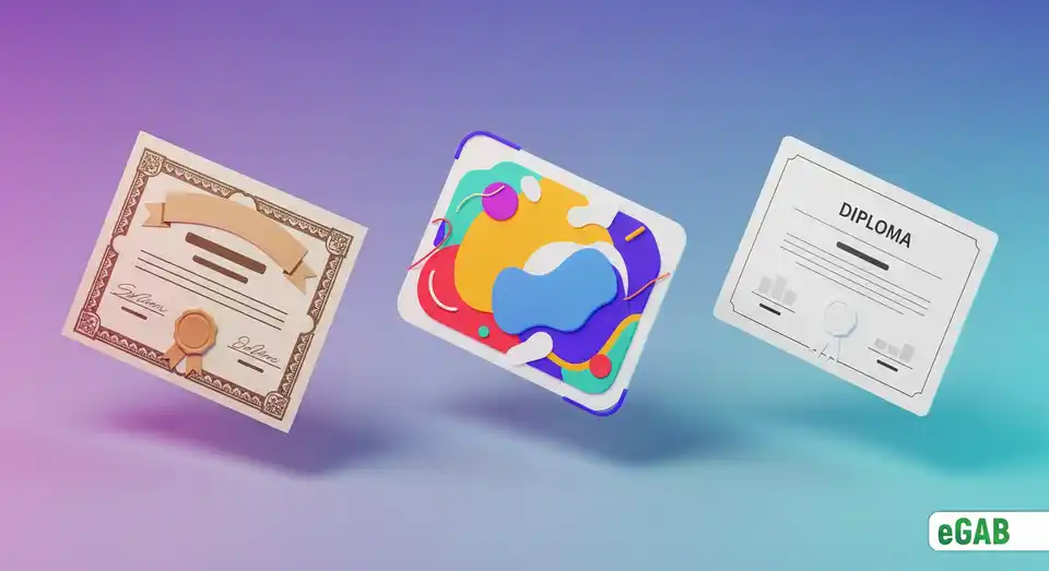 Three different visual styles of NFT diplomas, including traditional, modern, and template designs, illustrating the core document image.