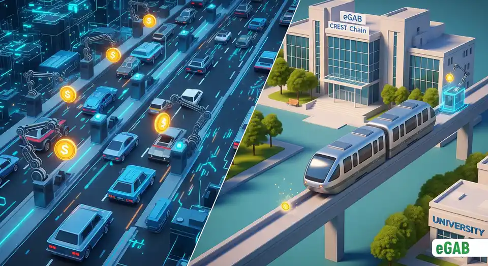 A visual comparison between an expensive, congested public blockchain and an affordable, efficient private blockchain for issuing academic credentials.