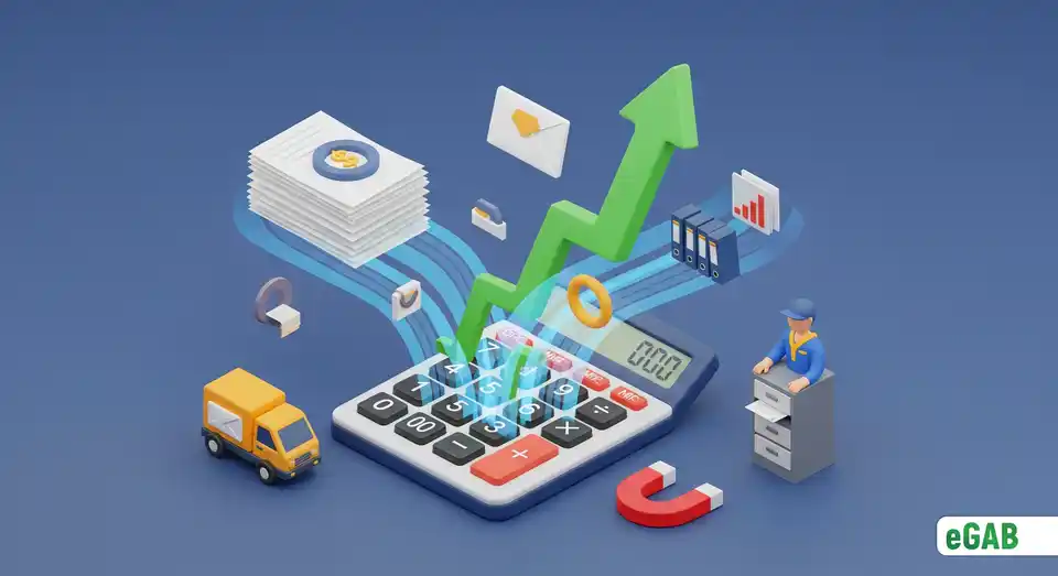 Инфографика, показывающая шаги для расчета рентабельности NFT-документов, объединяющая различные затраты и сбережения для демонстрации положительной отдачи.