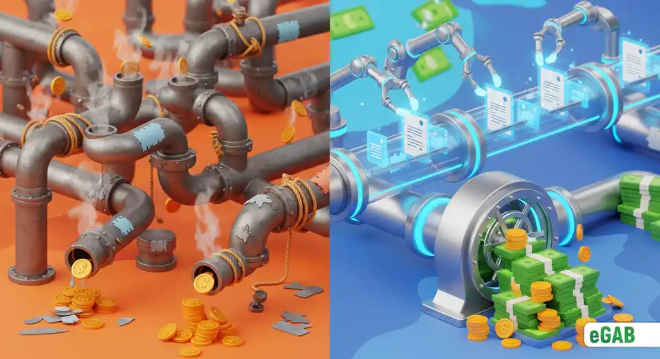 A comparison showing how automated verification systems reduce costs, contrasting a leaky manual process with an efficient automated one.