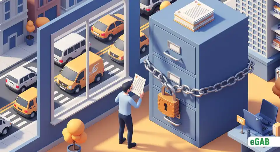 An inaccessible, locked filing cabinet representing the inconvenience and delays associated with physical document storage.