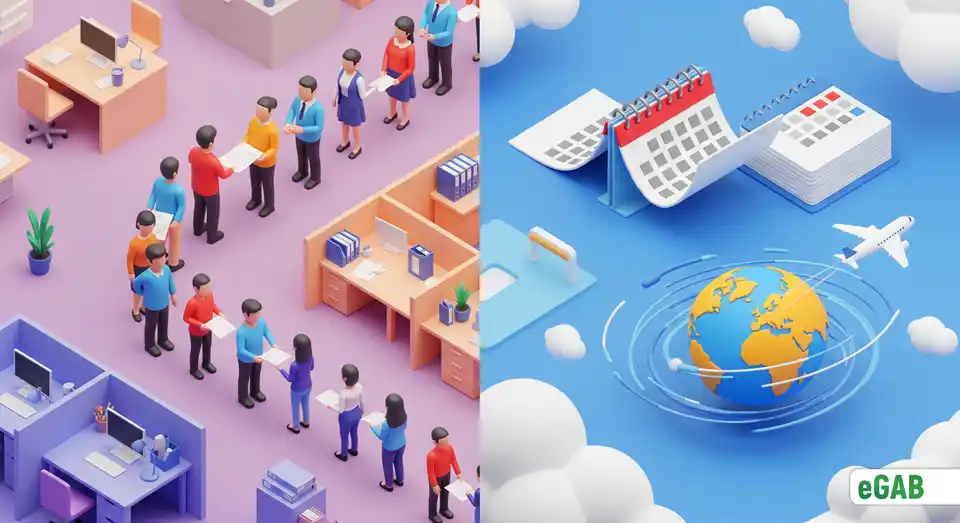 Visual representation of slow international document verification, with a long queue on one side and a slow journey across a globe on the other.