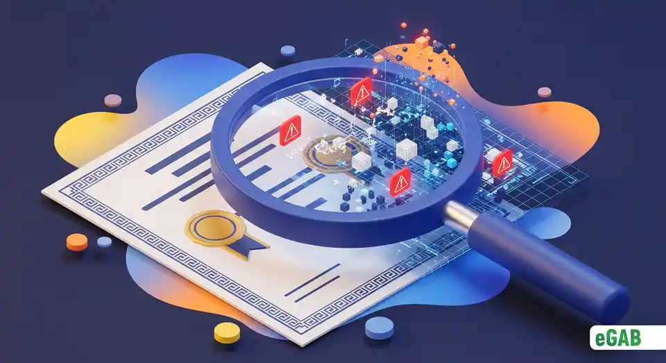 A visual analysis of a fake document showing digital manipulation under a magnifying glass, representing modern forgery techniques.
