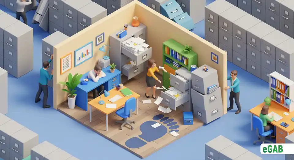 Oversized filing cabinets taking over an office space, showing how physical storage undermines business operations and productivity.
