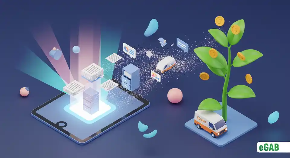 A digital tablet dissolving paper costs into a money-growing plant, showing how a digital solution eradicates hidden expenses.
