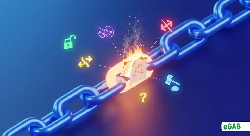 A burning paper link in a digital security chain, illustrating that paper documents are the weak spot in an organization's data security strategy.