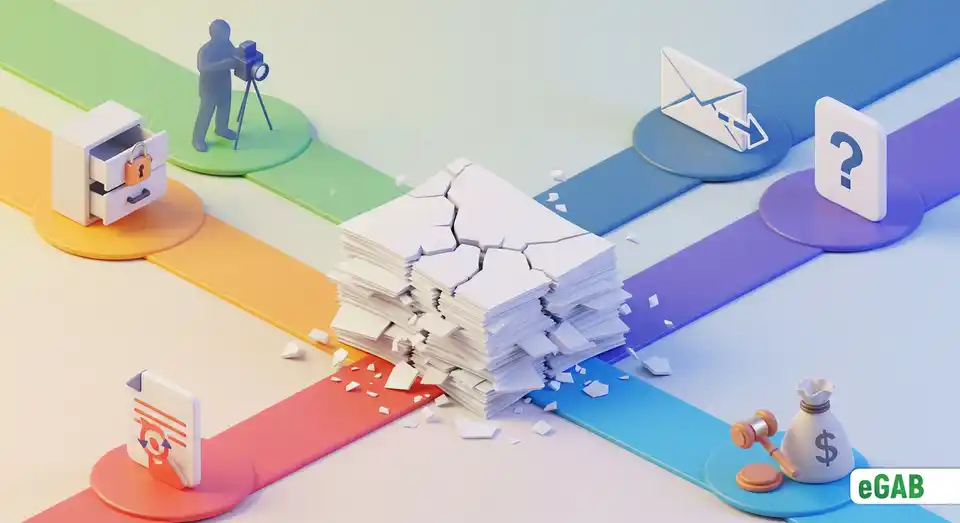 An infographic summarizing the five critical data security risks of paper documents: access, espionage, exposure, auditability, and compliance.