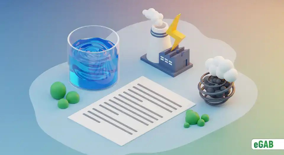 An infographic showing the hidden resource costs of one sheet of paper, including large amounts of water, energy, and CO2 emissions.