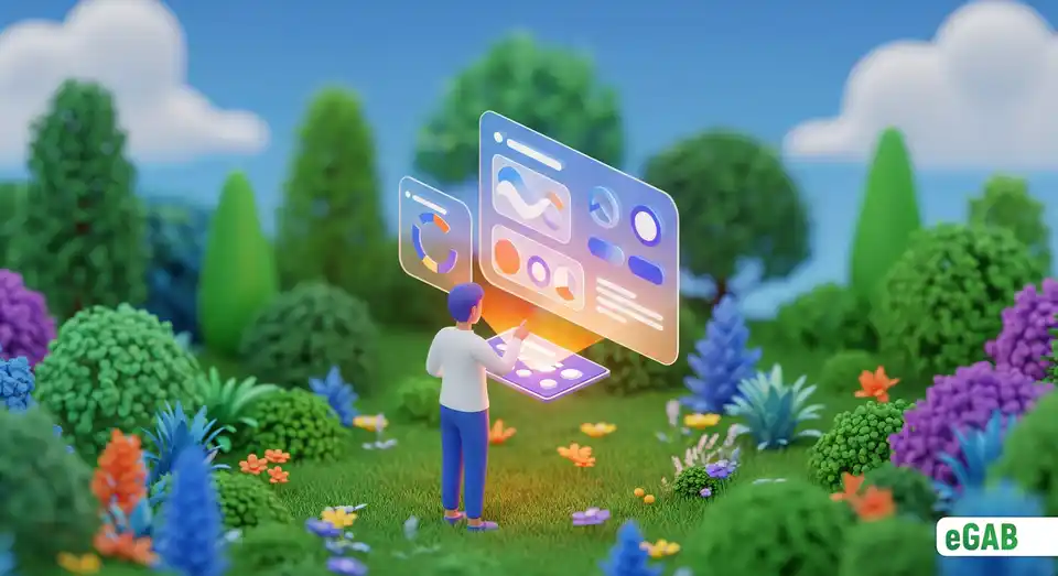 A person using a digital document platform in a pristine natural setting, representing a zero-footprint and sustainable ecosystem.