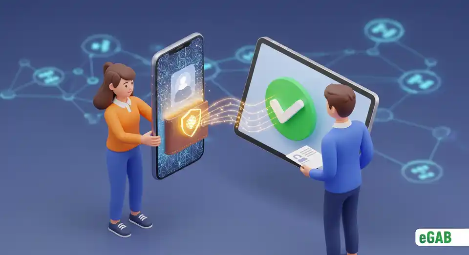 Студент безопасно передает цифровой документ из интегрированного кошелька на своем смартфоне, а работодатель мгновенно его проверяет.
