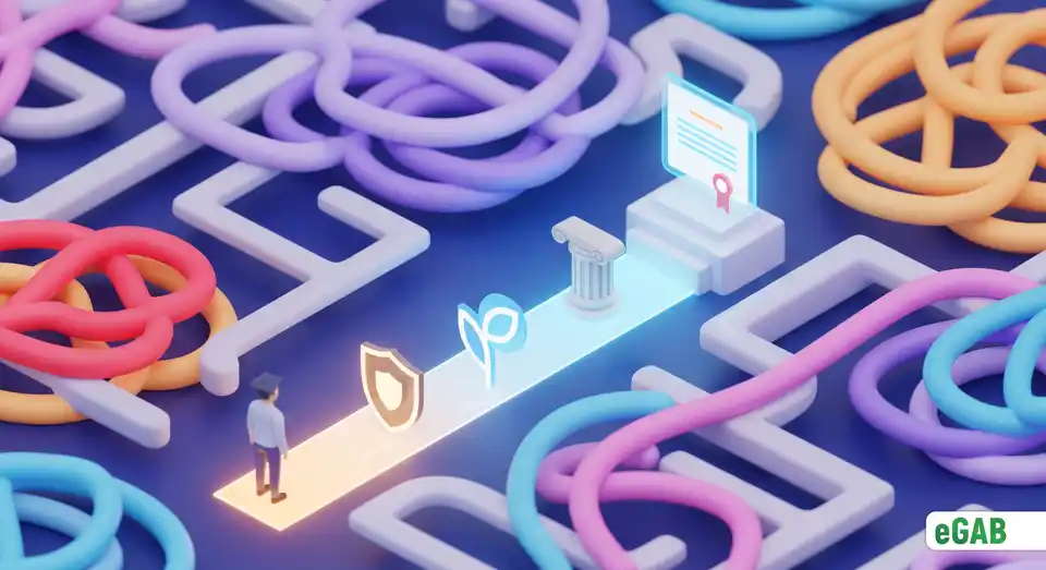 A clear path representing a standard cuts through a confusing maze of technology choices to a secure digital credential.