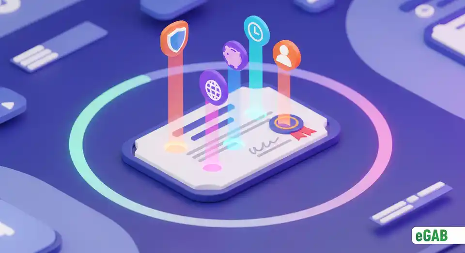Infographic showing a digital diploma being scanned against multiple evaluation criteria like security, cost, and user experience.