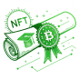 Graduation scroll with digital elements and a cryptocurrency symbol, representing an NFT diploma