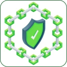 Shield surrounded by blockchain blocks symbolizing unmatched security and integrity.