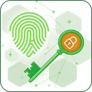 Key and fingerprint symbolizing secure and easy credential verification for employers.