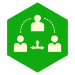 Icon with three participants exchanging information, representing Trusted Third Party (TTP) services