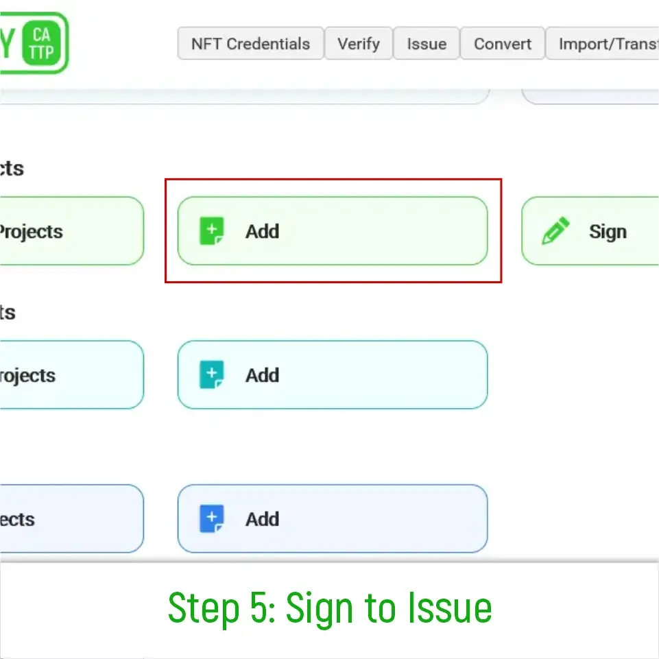 Step 3: Clicking the 'Add Project' button to start creating a new credential template with a custom design.