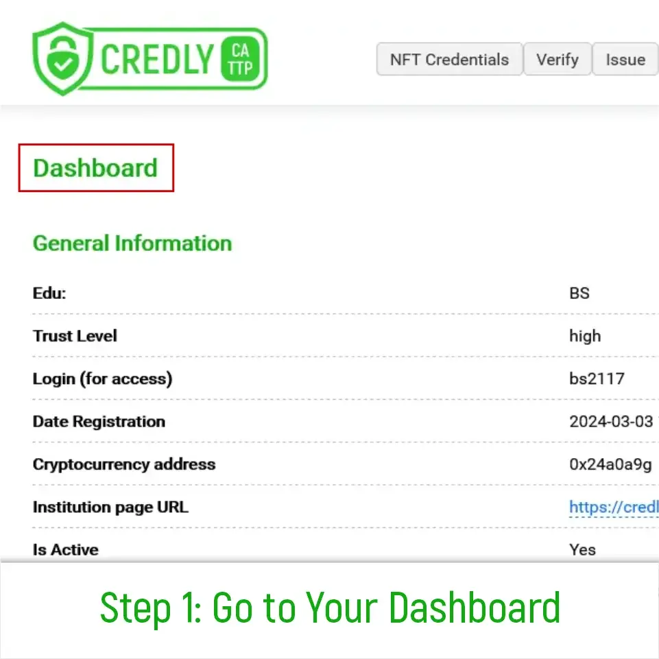 Step 1: Navigating to the Credly.study dashboard to begin issuing credentials.